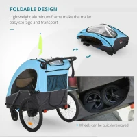 Aosom Child Bike Trailer 3 In1 Foldable Jogger 2-Seater Pushcar Transport Buggy Carrier with Shock Absorber System Rubber Tires Adjustable Handlebar Kid Bicycle Trailer Blue(m-6)