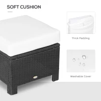 Outsunny Patio Rattan Ottoman, Outdoor Wicker Footrest with Soft Cushion, Metal Frame for Backyard, Garden, and Poolside, White(m-5)