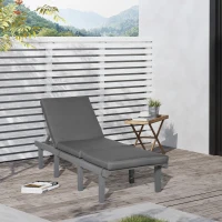 Outsunny Chaise Lounge Chair for Outdoor, Wood Outdoor Chaise Lounge with 4-Position Adjustable Backrest and Cushion, Reclining Beach Lounge Chair for Deck, Pool, Lawn and Sunbathing, Gray(m-2)