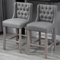 HOMCOM 26.25" Counter Height Bar Stools, Tufted Wingback Armless Upholstered Dining Chair with Rubber Wood Legs, Set of 2, Gray(m-2)