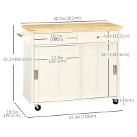 HOMCOM Rolling Kitchen Island, Kitchen Cart on Wheels with Rubberwood Top, 2 Drawers, Towel Rack, Cream White(m-3)