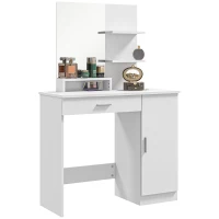 HOMCOM Vanity Desk with Mirror, Makeup Vanity w/ Drawer, Open Compartment and Shelves, Cabinet, Adjustable Shelves for Bedroom(m-11)