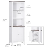 HOMCOM 69" Tall Bathroom Storage Cabinet, Bookcase with 3 Open Compartments and Double Door Cupboard, White(m-3)