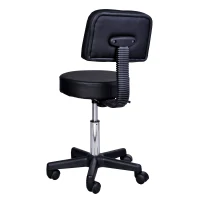 HOMCOM Swivel Medical Salon Stool with Back Support, Rolling Office Drafting Chair with Adjustable Height, PU Leather Surface and Wheels, Black(m-9)