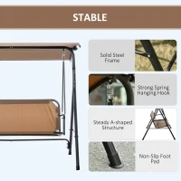 Outsunny 3-Person Porch Swing with Stand, Outdoor Swing for Patio Porch with Adjustable Tilt Canopy and Comfortable Swing Bench-Style Seat, Steel Frame, Brown(m-5)