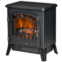 HOMCOM Freestanding Electric Fireplace Stove Heater with Realistic Flame Effect, Overheat Protection, 750W/1500W, Black(m-11)