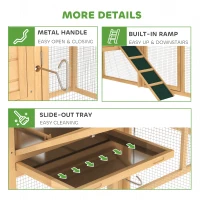 PawHut 75" Wooden Chicken Coop with Nesting Box, Removable Tray, Ramp Run, for Garden Backyard, Natural Wood(m-7)