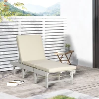 Outsunny Wooden Folding Chaise Lounge, Outdoor Chaise Lounge Chair, Garden Reclining Tanning Chair with 4 Adjustable Back Soft Cushions, White(m-8)