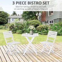 Outsunny 3 Piece Bistro Set, Wood Folding Outdoor Furniture with Table & Chairs for Backyard & Balcony, Square, White(m-4)