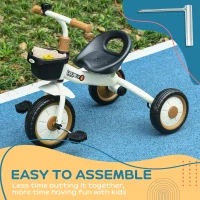 Qaba Tricycle for Toddler 2-5 Year Old Girls and Boys, Toddler Bike with Adjustable Seat, Basket, Bell, White(m-7)