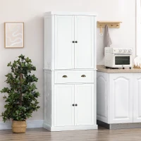 HOMCOM 72" Kitchen Cabinet, Kitchen Pantry Cabinet with 4 Doors, 2 Adjustable Shelves and Drawer, Distressed White(m-10)