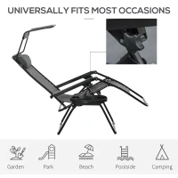 Outsunny Outdoor Zero Gravity Reclining Lounger Chair with Canopy Shade, Side Tray, Cupholder, Light Grey(m-7)