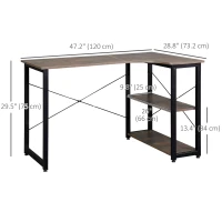 HOMCOM L-Shaped Computer Desk Home Office Corner Desk Study Workstation Table with 2 Shelves, Steel Frame, Charcoal Grey(m-3)