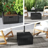 Outsunny 3-in-1 Outdoor Umbrella Base with Table Tray, Coffee End Table, Planter Box with Drain Hole, 175 lbs. Capacity Heavy Duty Fillable Patio Umbrella Stand Table with Wheels and Handles, Black(m-9)
