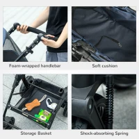 PawHut 2 in 1 Dog Stroller with Detachable Carriage Bag, Adjustable Canopy, Safety Leashes, Storage Basket for S Dogs, Blue(m-9)