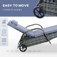 Outsunny Wicker Outdoor Chaise Lounge Chair Set of 3 with Side Table, 5-Level Adjustable Backrest PE Rattan Pool Lounge Chair with Wheels, Cushion & Headrest, Mixed Gray and Gray(m-6)