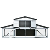 PawHut 89"L Outdoor Rabbit Hutch, Guinea Pig Cage Indoor Outdoor Wooden Bunny Hutch with Double Runs, Weatherproof Roof, Removable Tray, Ramps, Gray(m-9)
