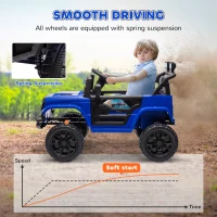 Qaba 12V Ride on Truck, Electric Car for Kids with Remote Control, Suspension, 3 Speeds, USB Music Headlights, Dark Blue(m-5)