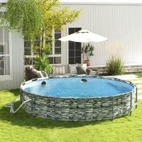 Outsunny Round Above Ground Pool, Metal Frame Pool with Cartridge Filter Pump and Repair Patch, 14' x 33", Gray Brick(m-10)