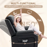 HOMCOM PU Leather Reclining Chair with Vibration Massage Recliner, Swivel Base, Rocking Function, Remote Control, Black(m-5)