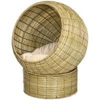 PawHut Handwoven Elevated Cat Bed with Soft Cushion & Cat Egg Chair Shape, Cat Basket Bed Kitty House with Stand, Raised Wicker Cat Bed for Indoor Cats, 23.5" H, Yellow(m-11)
