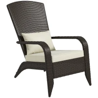 Outsunny Patio Wicker Adirondack Chair, Outdoor Rattan Muskoka Chair with Cushions for Patio, Garden, Backyard Khaki(m-11)