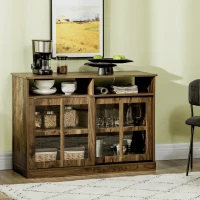 HOMCOM Sideboard with Glass Sliding Doors, Buffet Cabinet, Coffee Bar Cabinet with Adjustable Shelf, Walnut(m-10)