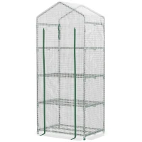 Outsunny 28" x 20" x 63" Portable Greenhouse with 4 Tier Shelves Outdoor Hot House Plant Flower Greenhouse, Steel Frame, PE Cover, White(m-11)