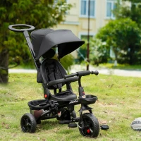 Qaba Tricycle for Toddler 4 in 1 Kids Trike with Reversible Adjustable Seat, Baby Push Bike with Removable Handle, Canopy, Belt Storage Brake Clutch for 1-5 Years, Black(m-8)