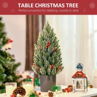 HOMCOM 18" Tall Unlit Miniature Snow-Flocked Tabletop Artificial Christmas Tree, Holiday Decoration with Pine Cones and Berries(m-6)