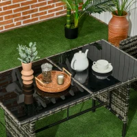 Outsunny 6 Piece Patio Furniture Set with Patio Chairs, Ottomans, Sofa, Glass Top Table and Cushions, Wicker Rattan Outdoor Furniture Set for Backyard, Porch, Grey(m-8)