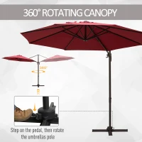Outsunny 10ft Cantilever Patio Umbrella with 360° Rotation, Crank & Cross Base for Garden Deck Pool Backyard, Wine Red(m-4)