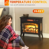 HOMCOM Electric Fireplace Stove, Infrared Fireplace Heater with Realistic Flame & Adjustable Temperature, 1500W, Black(m-8)