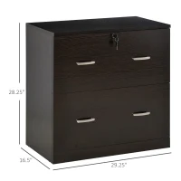 Vinsetto 2-Drawer File Cabinet with Lock and Keys, Lateral Storage Filing Cabinet with Hanging Bar for Letter Size, Home Office, Espresso(m-3)