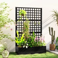 Outsunny Galvanized Raised Garden Bed Planter Box with Trellis for Climbing Plants, Vegetable, Vines, 43" x 16" x 70", Black(m-2)