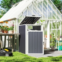 Outsunny Single Garbage Bin Shed, Lockable Outdoor Storage Shed with Openable Lid, Galvanized Frame for Garden Patio, Dark Grey