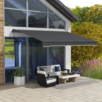 Outsunny 12' x 10' Retractable Awning, 280gsm UV Resistant Sunshade Shelter for Deck, Balcony, Yard, Dark Gray(m-10)