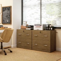 Vinsetto 2 Drawer File Cabinet with Lock, Office Filing Cabinet, Hanging Bar for Letter Size, Home Office, Light Brown(m-7)