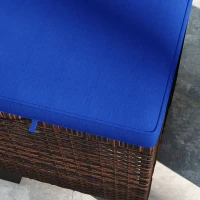 Outsunny 2 Piece Wicker Outdoor Ottomans with Cushions, Rattan Ottoman Footrest and Side Table for Patio, Yard, Poolside, Dark Blue(m-9)