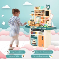 Qaba Play Kitchen for Kids with Sink Water, Music, 113 Toys, Color-Changing Food, Educational Pretend Role Playset Imaginative Toy with Spray Music Light, for 3-6 Years Old(m-5)