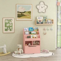 HOMCOM Kids Bookcase with Storage Drawer for Books, Reading Nook, for Classroom, Bedroom, Playroom, Pink(m-8)