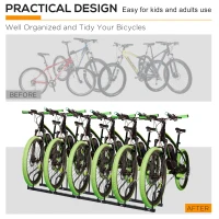 HOMCOM 6-Bike Bicycle Floor Parking Rack Cycling Storage Stand Ground Mount Garage Organizer for Indoor and Outdoor Use Black(m-7)