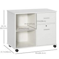 Vinsetto Lateral Filing Cabinet with Wheels, Locking File Cabinet, Mobile Printer Stand with Open Shelves and Drawers for A4 Size Documents, White(m-3)