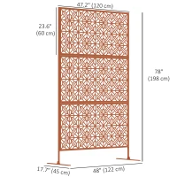Outsunny Decorative Outdoor Privacy Panel with Stand, Freestanding Metal Outdoor Divider for Garden, Backyard, Deck, Brown(m-3)