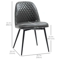 HOMCOM Dining Chairs Set of 2, Modern Kitchen Chairs with Faux Leather Upholstery and Steel Legs for Living Room, Dining Room, Bedroom, Dark Gray(m-3)
