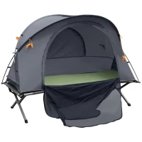 Outsunny Camping Tent Cot, Multifunctional Folding Tent Combo, Portable Off-Ground Tent Shelter with Self-Inflating Air Mattress and Carry Bag for 1 Person(m-2)