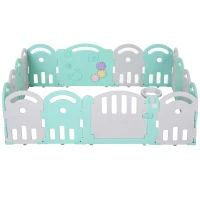 Qaba Baby Enclosure, 16 Panels Baby Playpen Baby Play Yard, Indoor & Outdoor Kids Activity Center, Green(m-2)