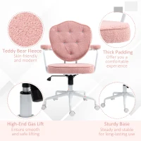 HOMCOM Cute Office Chair, Desk Chair with Button Tufted Teddy Bear Fleece, Swivel Computer Vanity Chair, Pink(m-7)