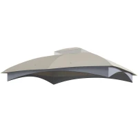 Outsunny 10' x 12' Double-Tier Gazebo Cover, Patio Gazebo Canopy Replacement with Drainage Holes, Light Grey(m-2)