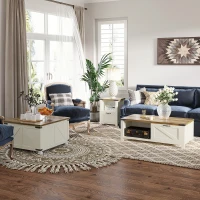 HOMCOM Farmhouse Coffee Table with Storage, Large Square Coffee Table for Living Room Furniture, Wooden Center Table(m-10)